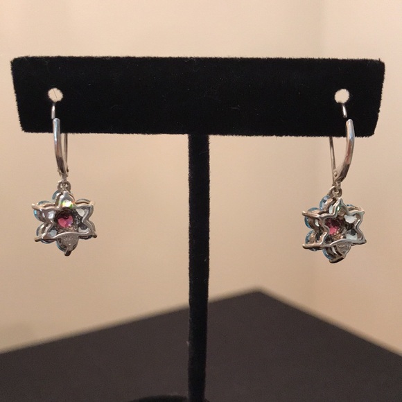 Sterling Silver Blue and Red Stone Earrings - Picture 2 of 3